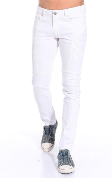 Ron Tomson White Skinny Washed Distressed Moto Jeans - Denim Jeans - denimkratos