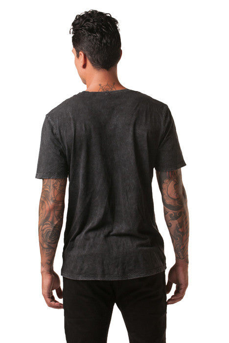 Poseidon Black Mineral Wash Wide Neck Cotton Tee - Tees - denimkratos