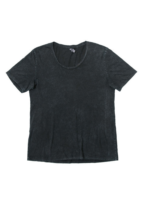 Poseidon Black Mineral Wash Wide Neck Cotton Tee - Tees - denimkratos