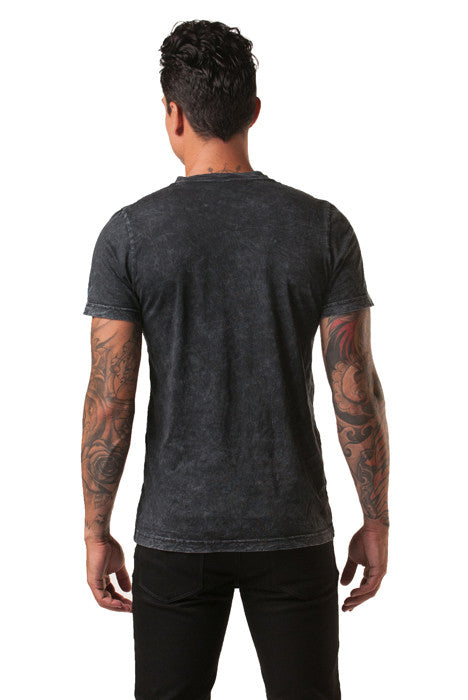 Poseidon Black Mineral Wash V-Neck Cotton Tee - Tees - denimkratos