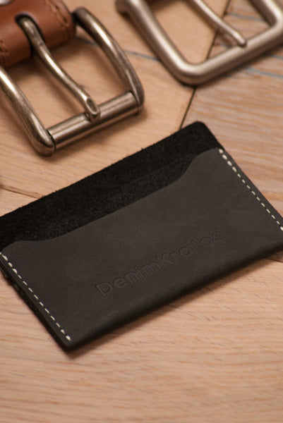 DenimKratos Branded Genuine Leather Black Card Holder - wallets - denimkratos