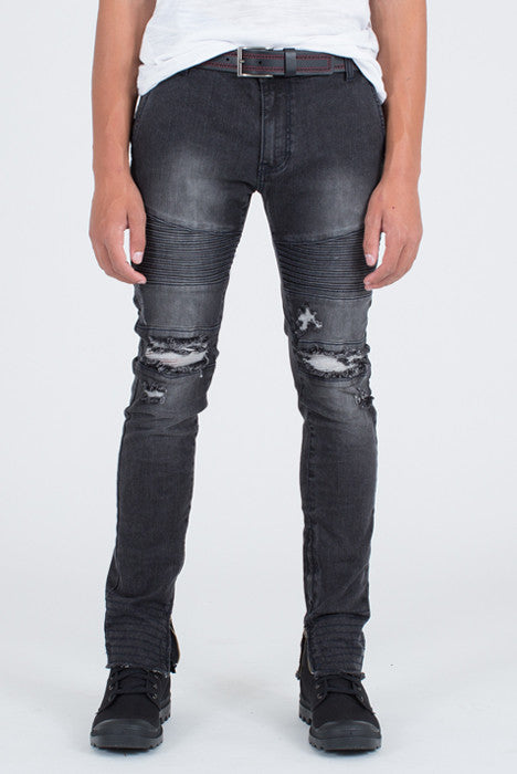 Moto Skinny Fit Drop Crotch Black Denim Jeans – denimkratos