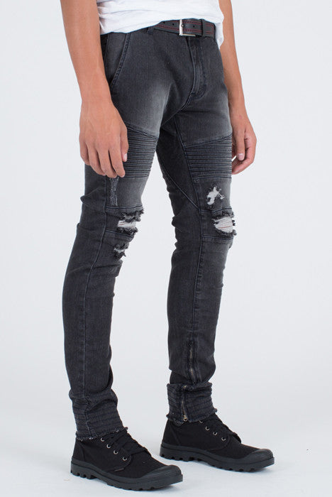 Moto Skinny Fit Black Denim Jeans - Denim Jeans - denimkratos