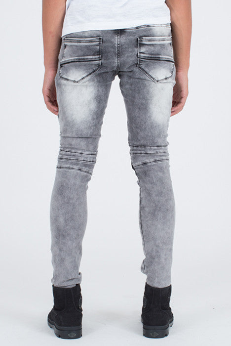 Ron Tomson Grey-Black Quilted Skinny Washed Moto Jeans - Denim Jeans - denimkratos