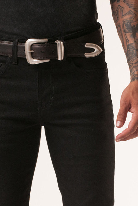 Lone Rider Black Leather Belt - Belts - denimkratos