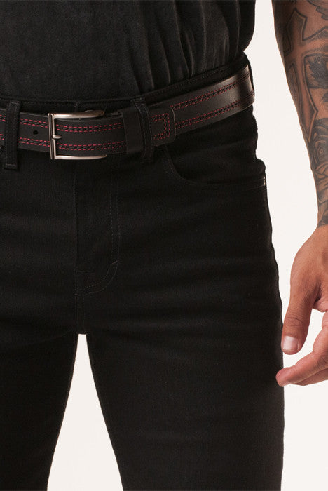 Triple Clutch Black Full Grain Leather Belt - Belts - denimkratos