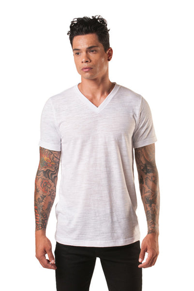 Poseidon White Slub V-Neck Cotton Tee – denimkratos